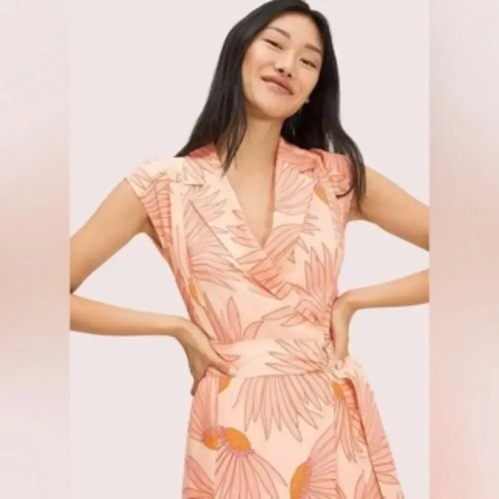 NWT $598 MSRP Falling Flower Jacquard Dress silk satin floral orange pink sz 0